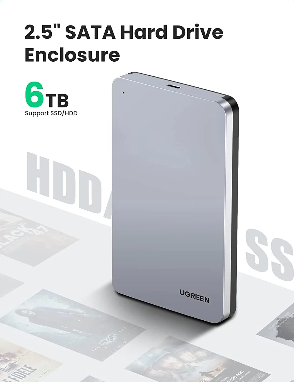 UGREEN USB C Hard Drive Enclosure for 2.5" SATA SSD HDD Aluminum USB C to SATA Adapter USB 3.1 Gen 2 Support UASP SATA III