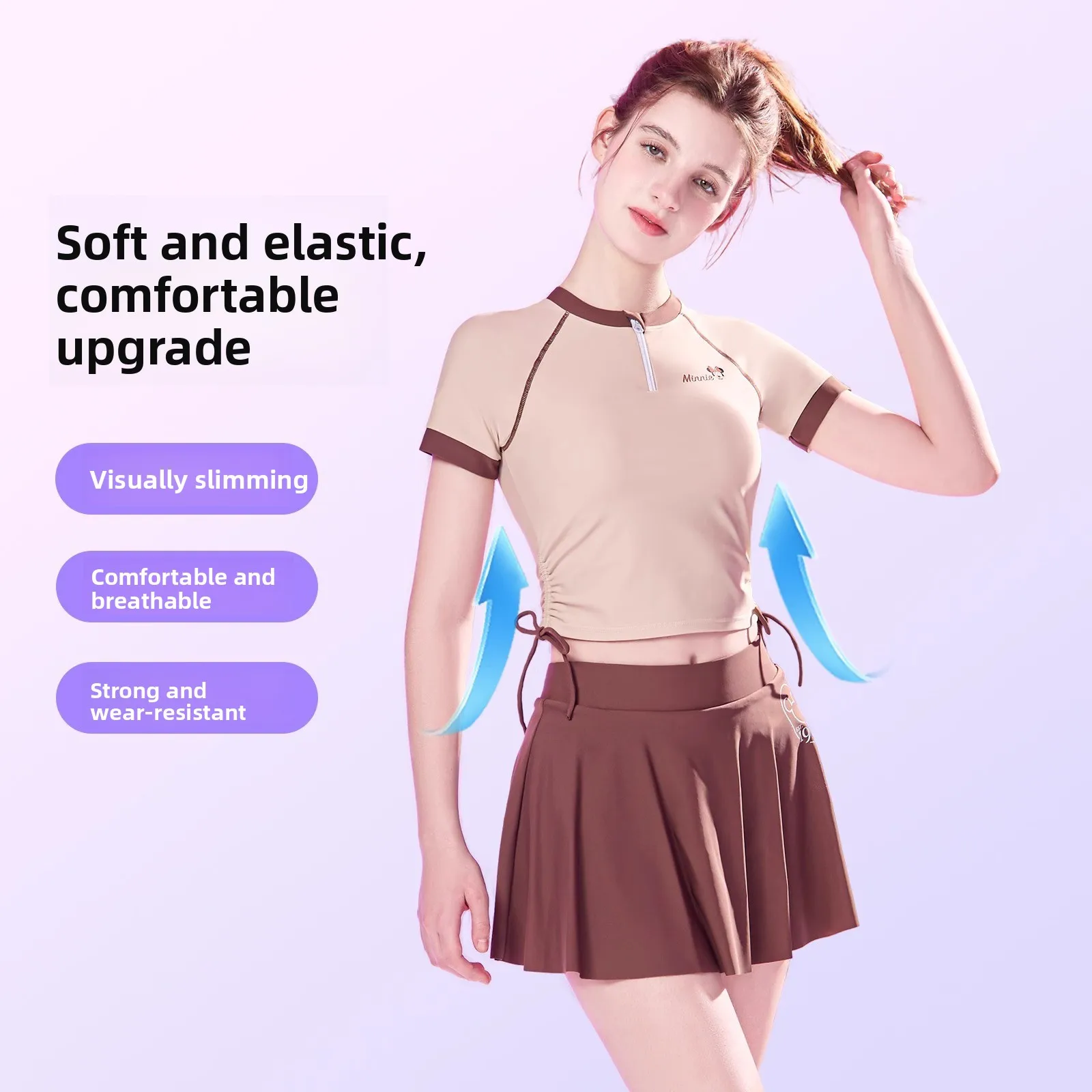 طقم ملابس سباحة ديزني للسيدات مكون من قطعتين ملابس سباحة رياضية للطلاب المحافظين لتغطية البطن وعرض ملابس السباحة النحافة