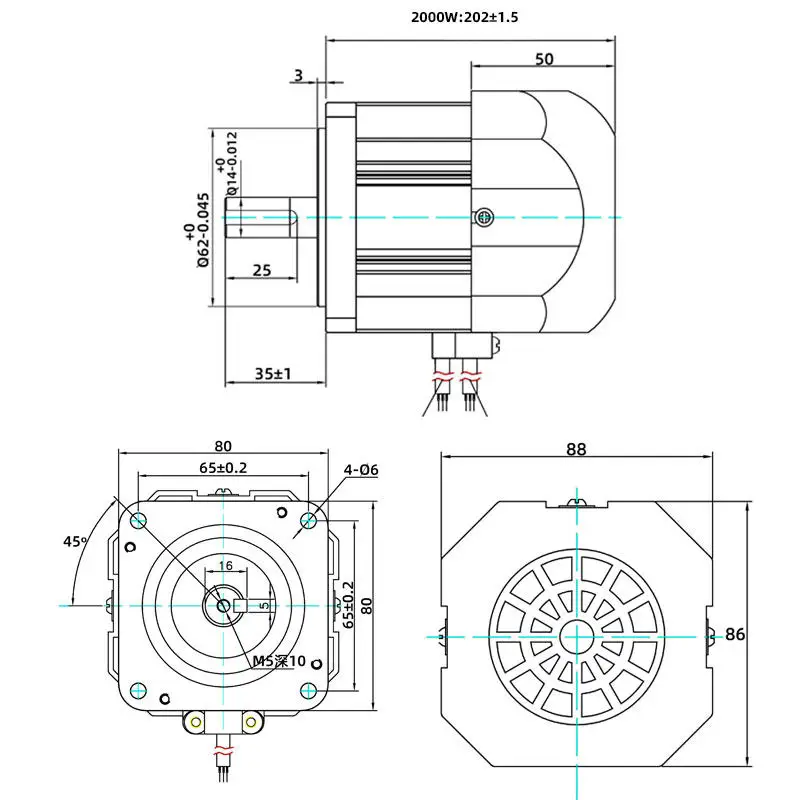 Small motor 220V 2000W high speed 6000 rpm high power silent high speed DC brushless motor