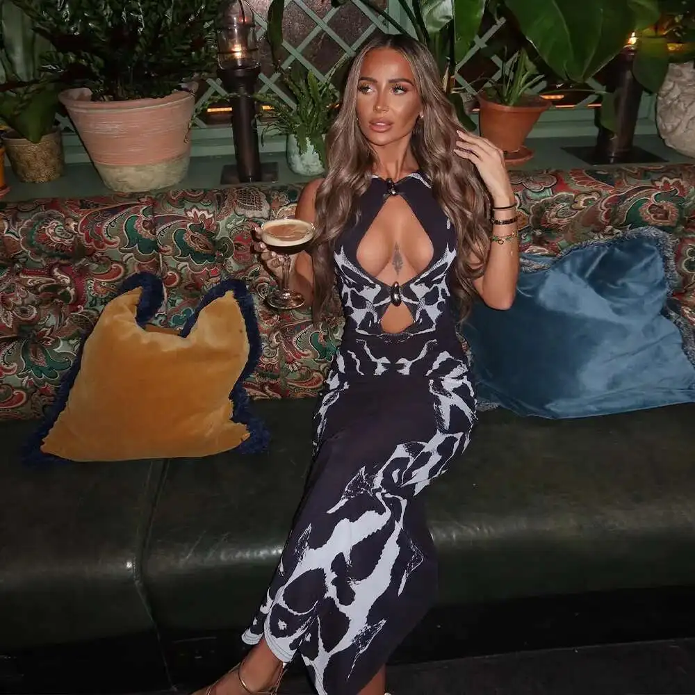 

Ins Style New Summer Print Leopard Print Dress Originally Hollowed Out Sleeveless Waist Cinching Sexy Dress Robe Vestido Women