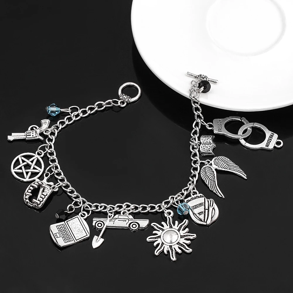 Supernatural Inspired Bracelets for Women Dean Winchester Jewelry Charms Pendants Bangles Bracelet Gothic Chain Wristbands