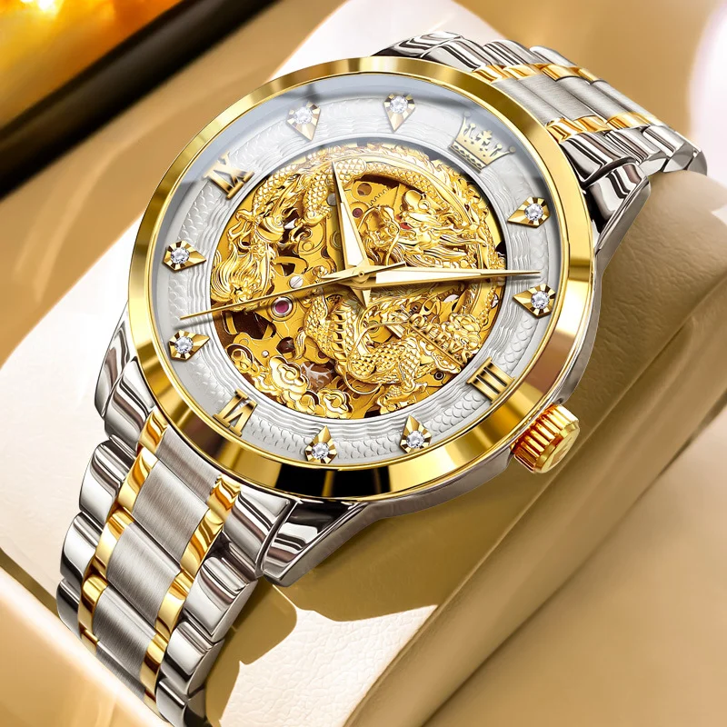 for Men's Automatic Mechanical Wristwatch Fashion Relios Masculin Watch Gold Dragon Luxury Brand Diamond For Mens Watches