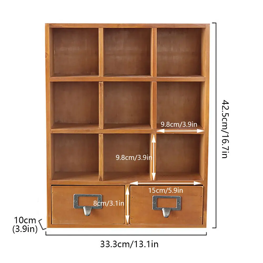Robustes Aufbewahrungsregal aus Holz, Vintage-Vitrine aus Holz mit Metallgriff