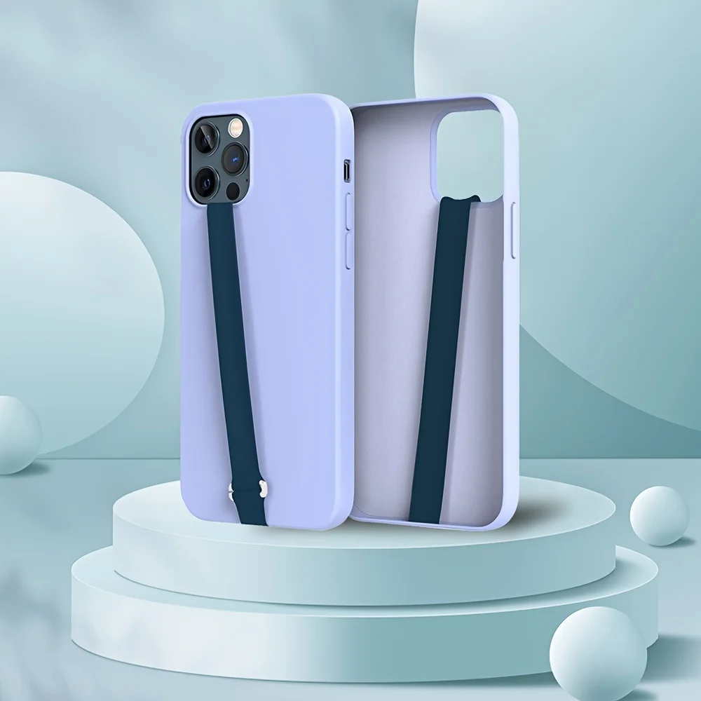 قطعة واحدة من حافظة هاتف السيليكون الأنيقة مع حزام معصم قابل للتعديل - محمولة وآمنة تناسب iPhone 11/12 Pro Max، حبل أسود مرن #2