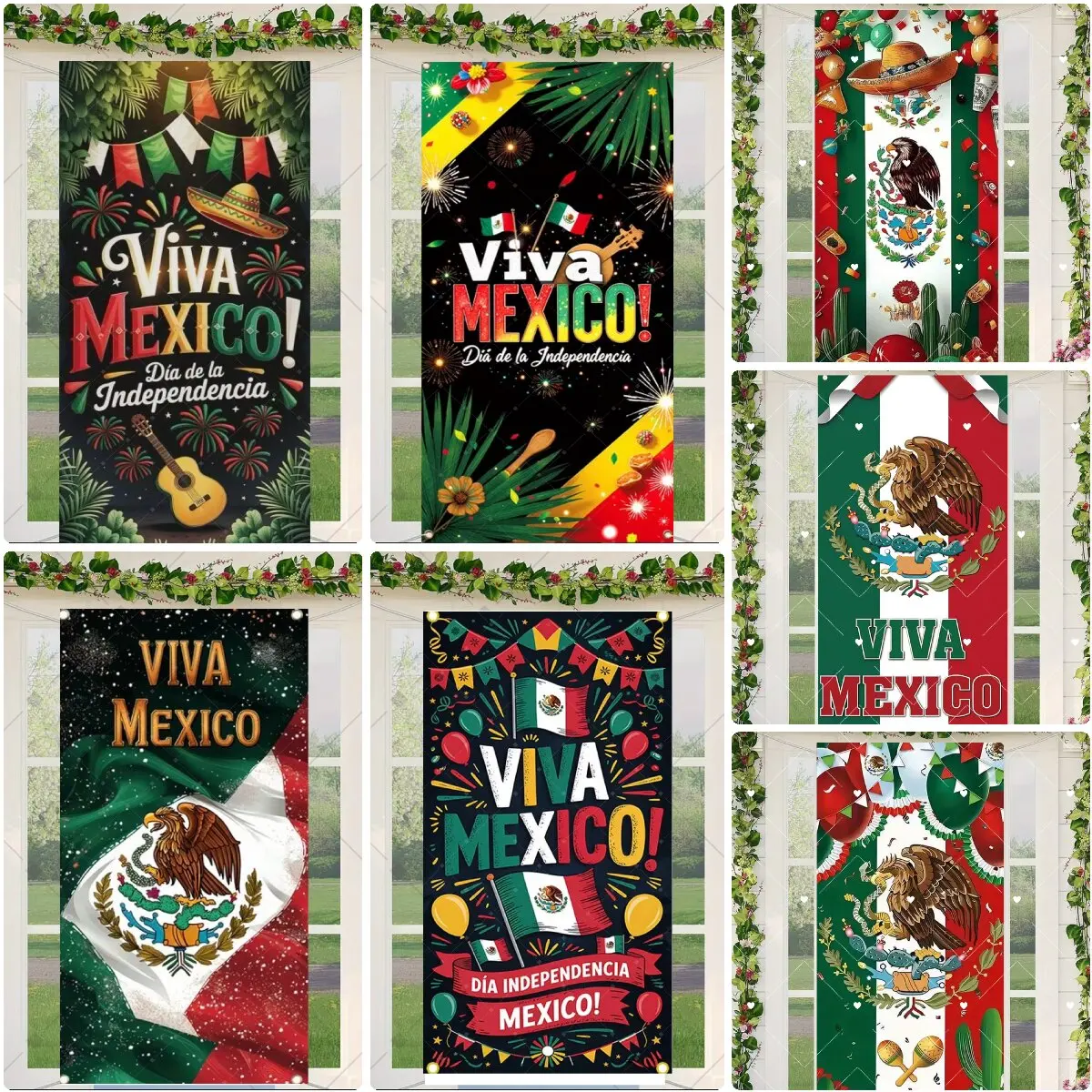 Capa de Porta para o Dia da Independência do México, Decorações Viva México, Bandeira com Águia Mexicana, Banner Decorativo Suspenso para Festas e Varandas