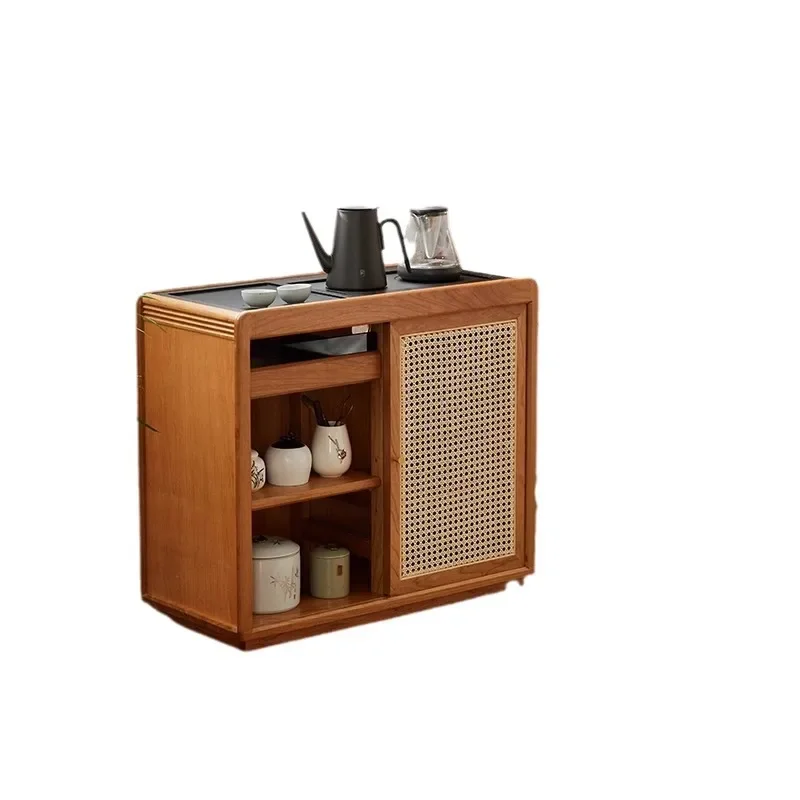 Mobile tea cabinet, cherry solid wood tea side cabinet, small household kettle integrated side table