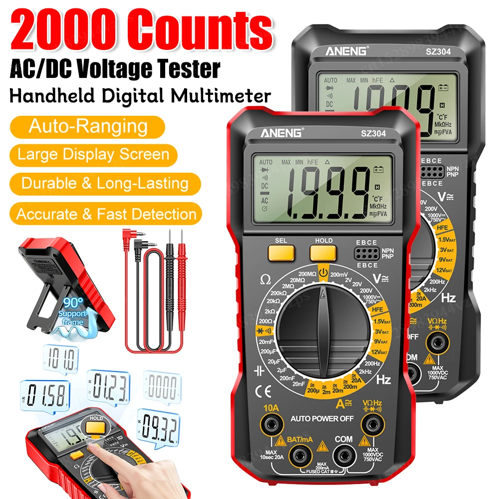 ANENG SZ304 Digital Multimete Accurate Handheld High Precision Multifunction Tester NCV AC/DC Votage Current Resistance Ohm Tool