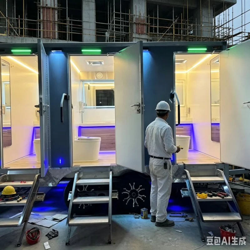6 Station Restroom Trailer For Commercial Events Construction Sites Wholesale Price Factory Direct Market Vendor Support view 5