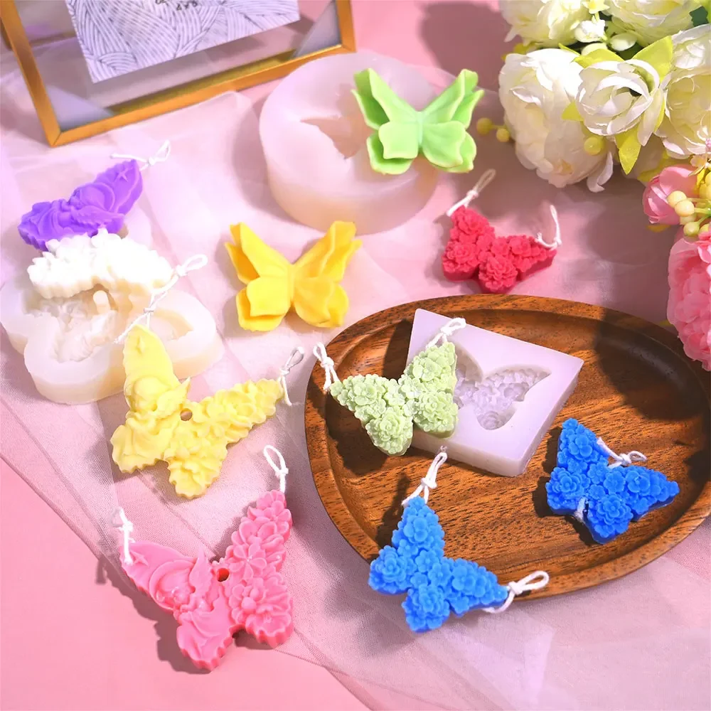 Molde de vela de silicone com borboleta, multiestilo, asas em relevo, sabão de anjo, flor, molde de gesso, forma de inseto, presentes de aniversário, decoração de casamento