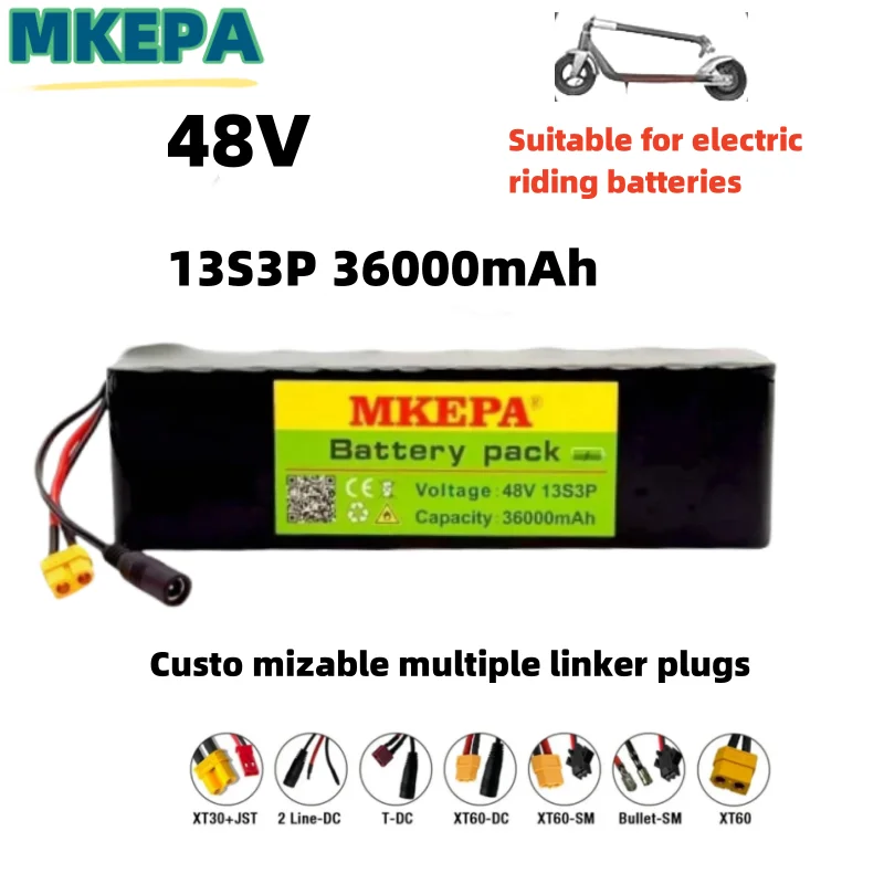 

48v 36000mAh 1000w 13S3P Lithium Ion Battery Suitable for electric riding batteries BMS+52.6V 2A Charger