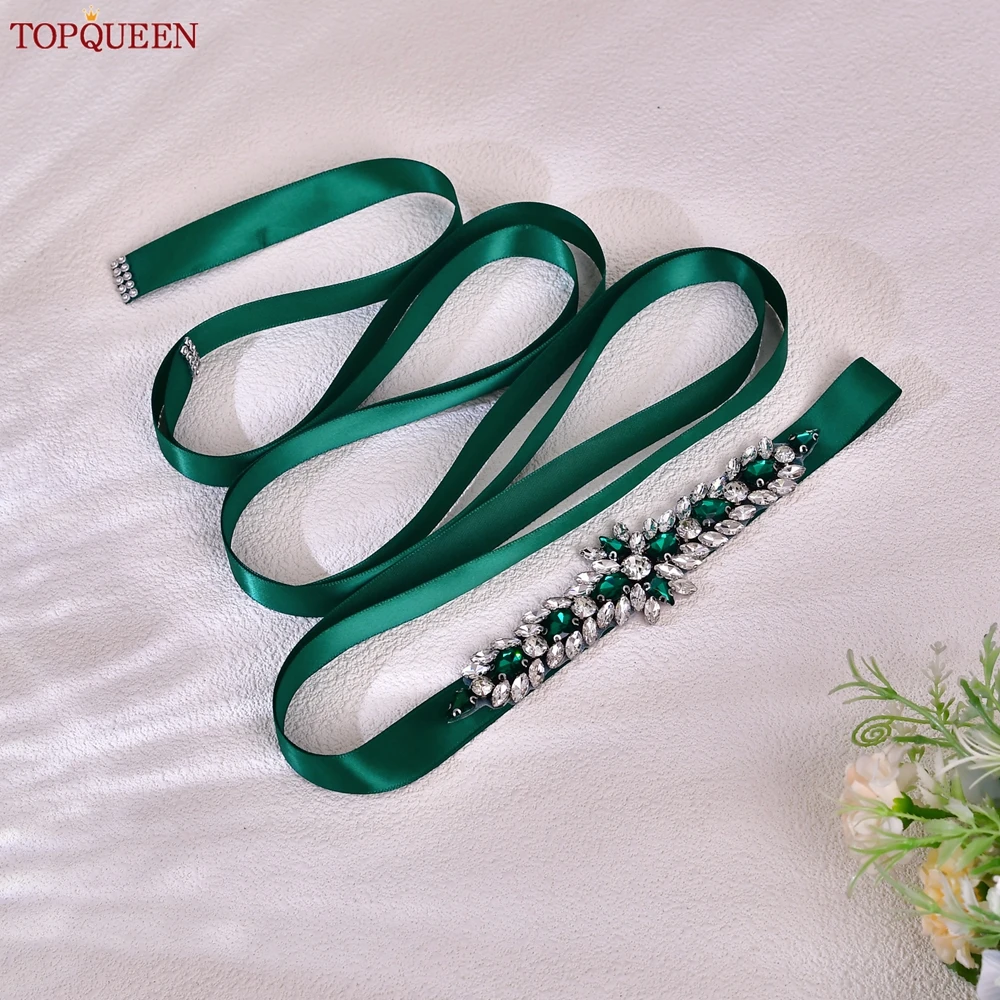 TOPQUEEN, cinturón de boda negro con flores de diamantes de imitación verdes, joyería de cintura para dama de honor, vestido para evento de Navidad, corsé S191-KL