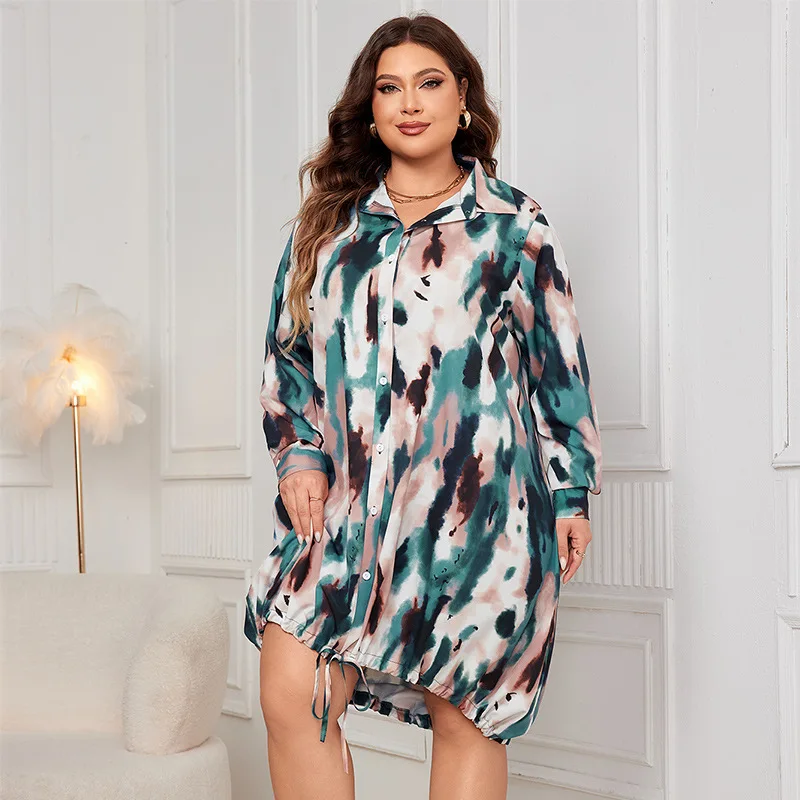 Closure Dress Hem Long Skirt Plus Size Loose Long Sleeved Polo Collar Dress for Women 2025 Party Summer Elegantes Casual Y2k