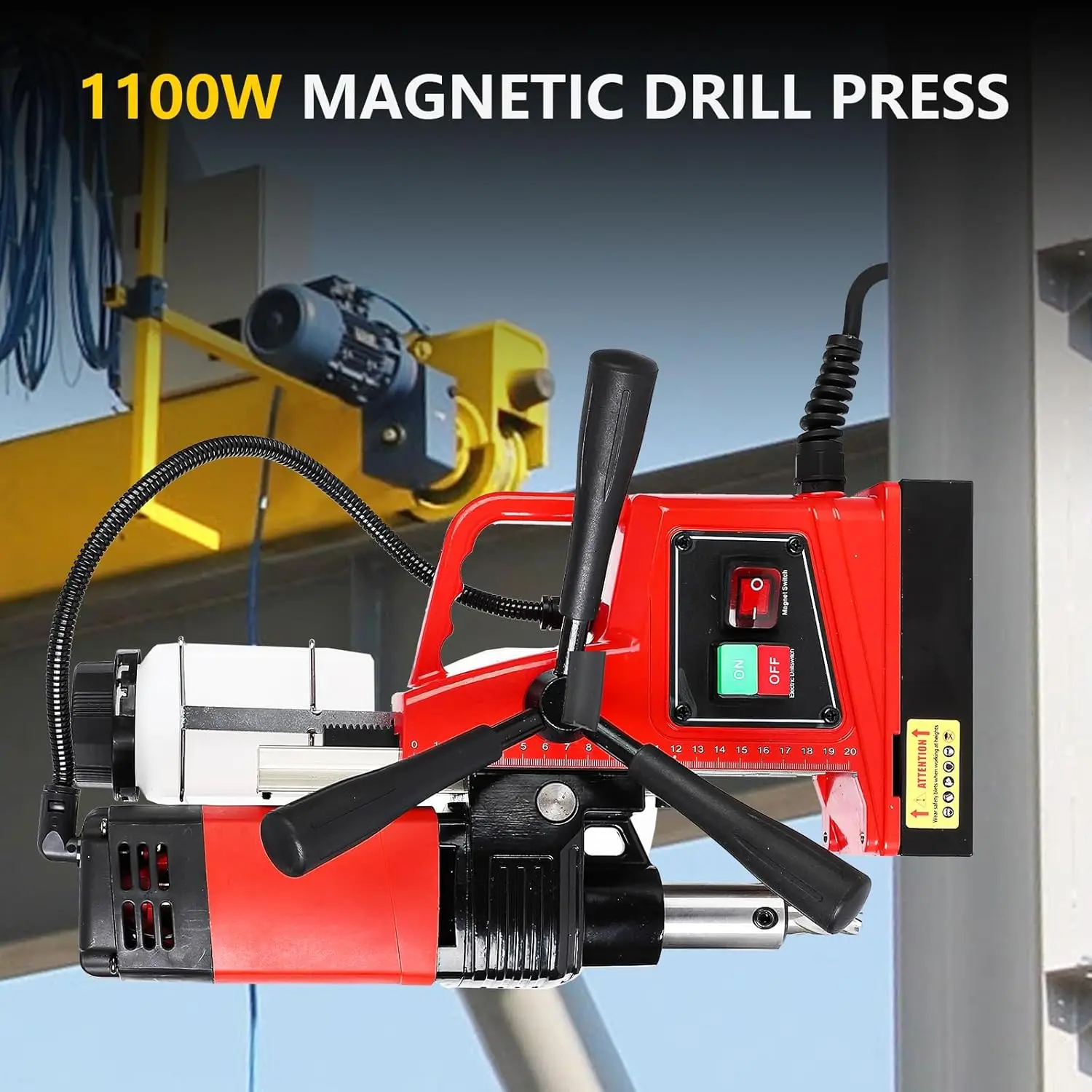 Magnetic Drill Press 110V Double Track, 1300W, 810RPM, 1.6Inch Boring Diameter, Portable and Convenient, Includes 11 Drill Bits