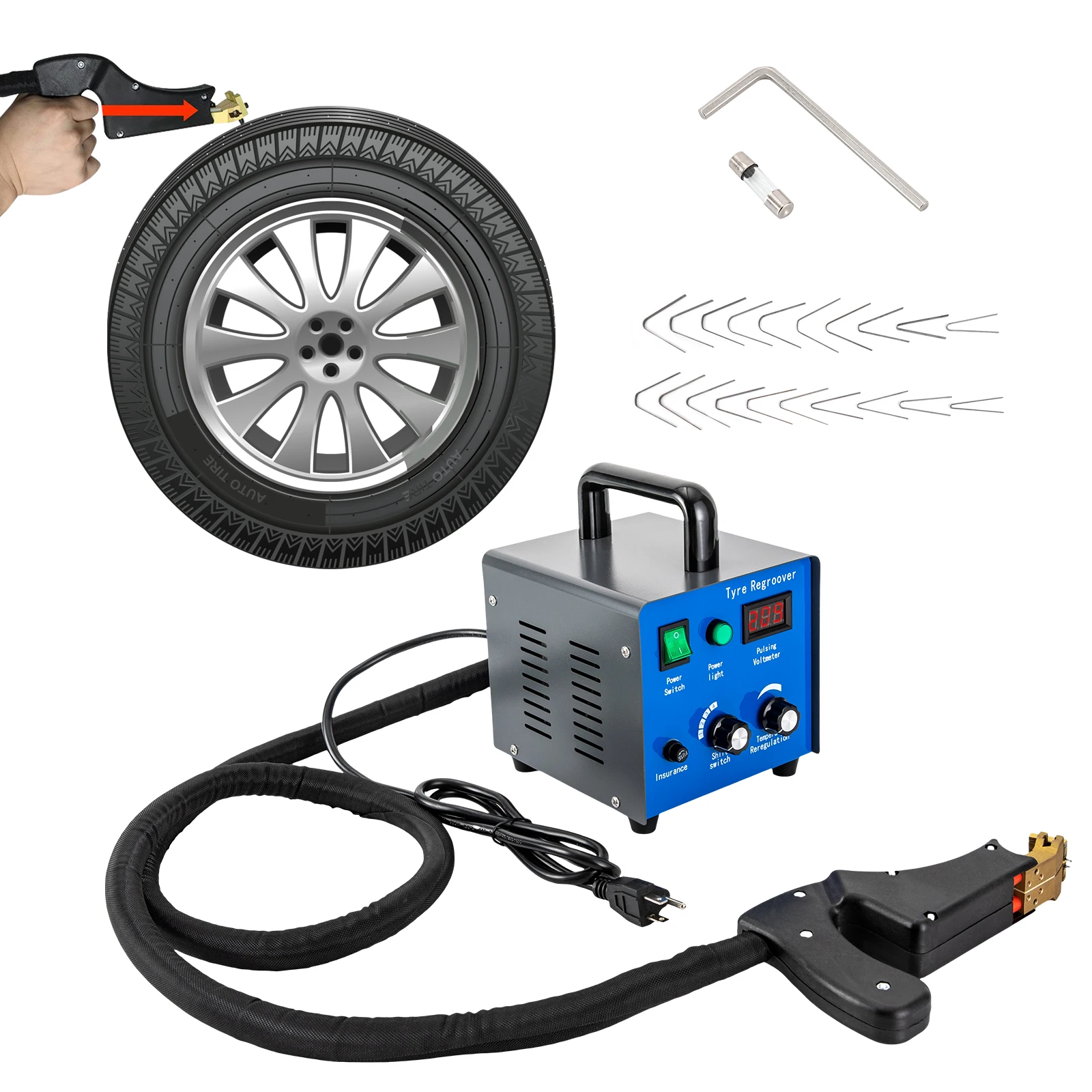 110V 450W Tire Groover with 20 Blades for Deepening Tread Patterns Refurbishing Solid Truck Tires Old Tires Comfortable Handle