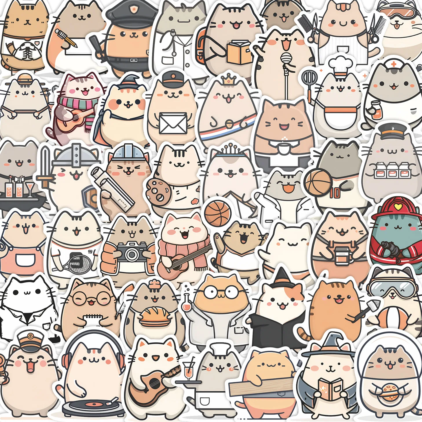 50pcs Cute Cat and Coffee Cute Watercolor Graffiti Stickers Cartoon DIY Skateboard Phone Case Laptop Waterproof Cool Sticker Dec