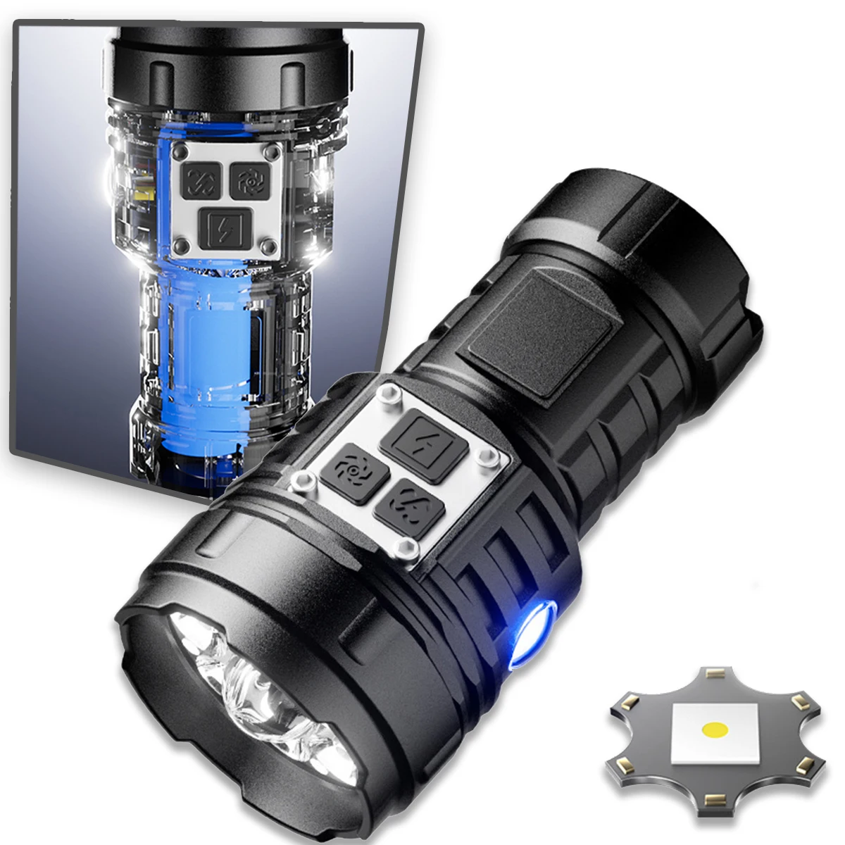 

Led Strong Light Tactical Flashlight Three Light Sources Multifunctional Portable Lighting for Outdoor Hunting Camping Adventure