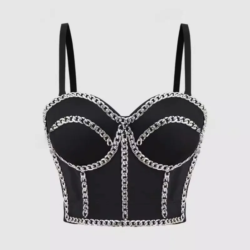 

Fashion Electronic Music Festival Nightclub Sexy Silver Chain Fishbone Bra