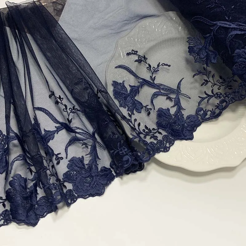 29Yards Navy Floral Embroidered Lace Trim Mesh Underwear Bra Lingerie Dress Garment Sewing Trimmings Fabric