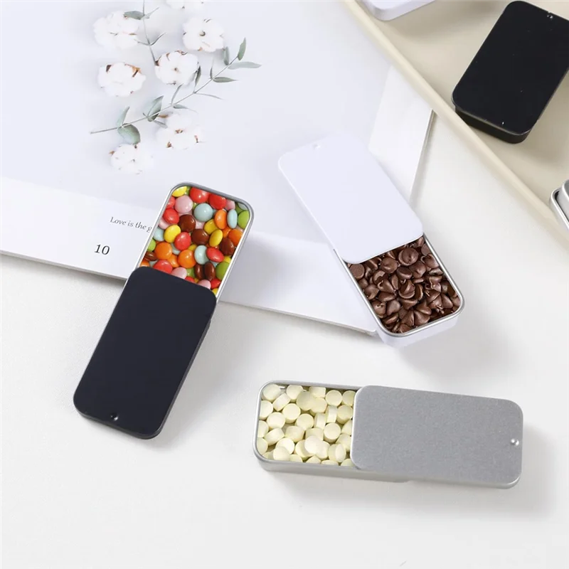 15 قطعة من حاويات القصدير العلوية المنزلقة صناديق تخزين حاويات معدنية صغيرة مع غطاء للعناصر الصغيرة (أسود أبيض فضي)-B61B