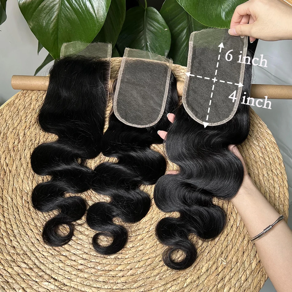 4x6 HD Lace Closure Body Wave 100% Human Hair #1B Natural Color Preplucked Deep Parting Melt Skin Invisible Lace Raw Virgin Hair