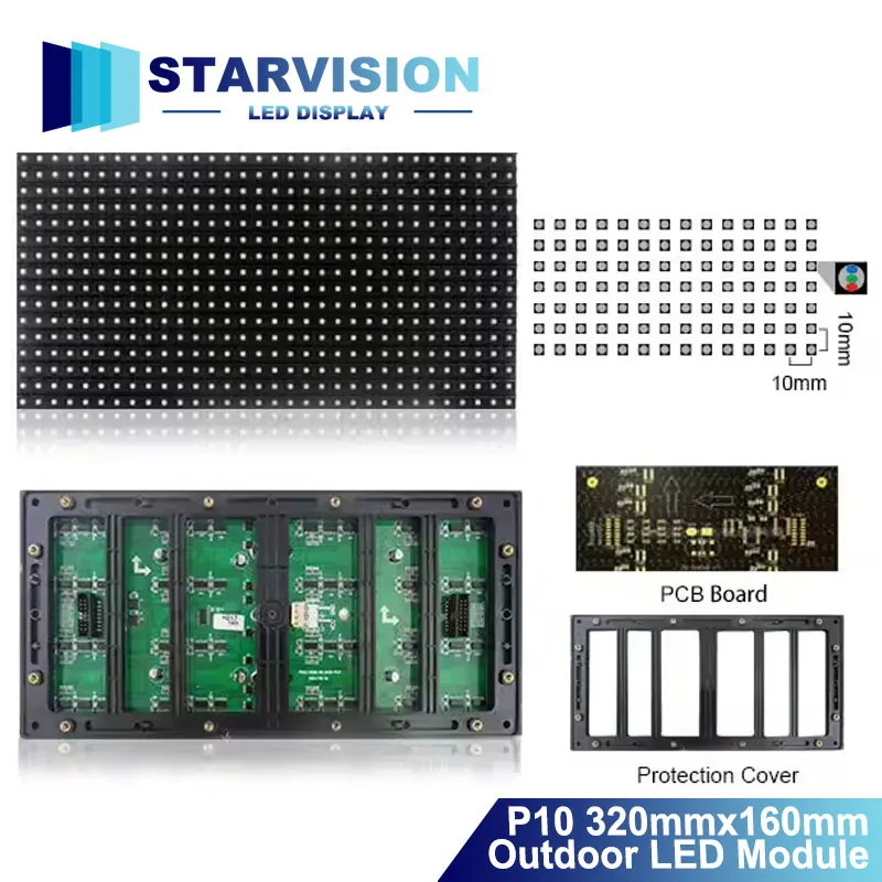 P10 Outdoor Full Color LED Module 320×160mm SMD3535 IP65 Waterproof LED Display Screen Board for Outdoor Video Wall