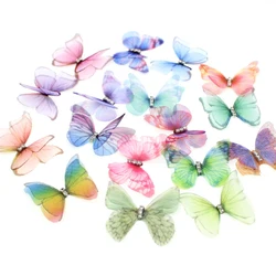 Hot sale 50Pcs Gradient Color Organza Fabric Butterfly Appliques 38Mm Translucent Chiffon Butterfly for Party Decor, Doll Embe