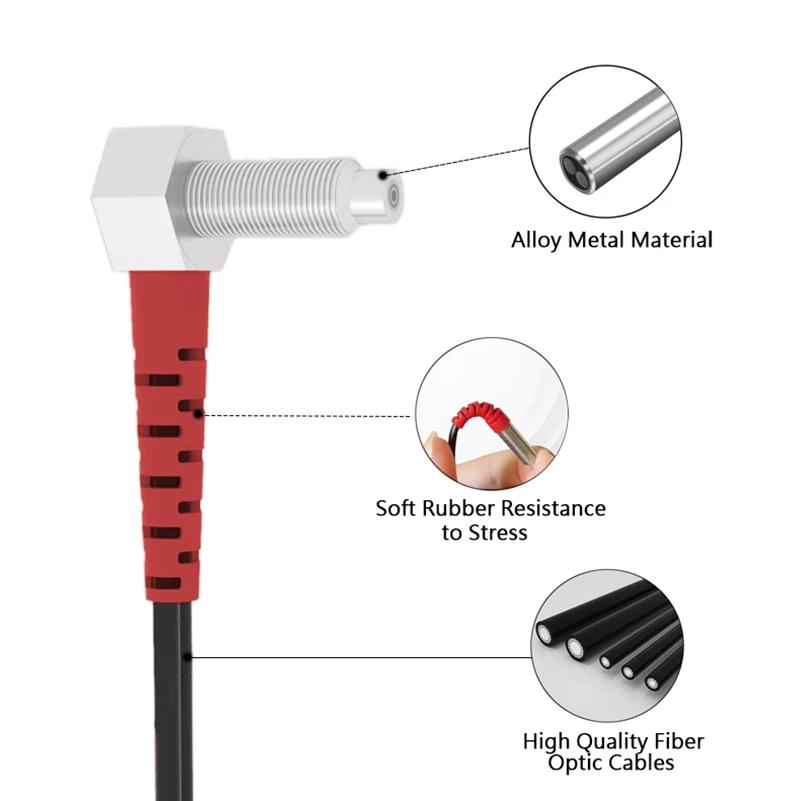 M3 M4 M6 Fiber Optic Sensor Probe 90 Right Angle Elbow Degree Bend Type  Economical Industrial Reflective Fiber Position Sensor
