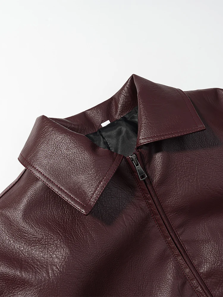 Neue Damenmode im europäischen Stil, vielseitiges Temperament, einfarbig, Revers, Langarm-Lederjacke