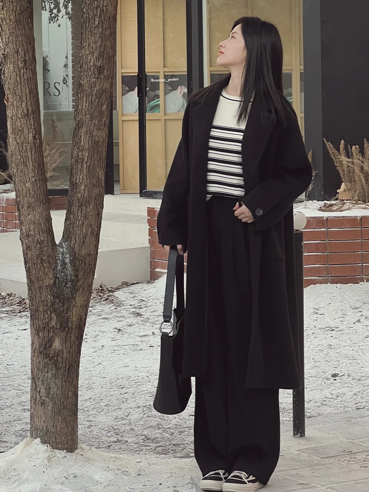 

Warm Woolen Coat Casual Women's Sle Long Sve Suit Collar Single Button Closure Commute Faion Winter Outerwear