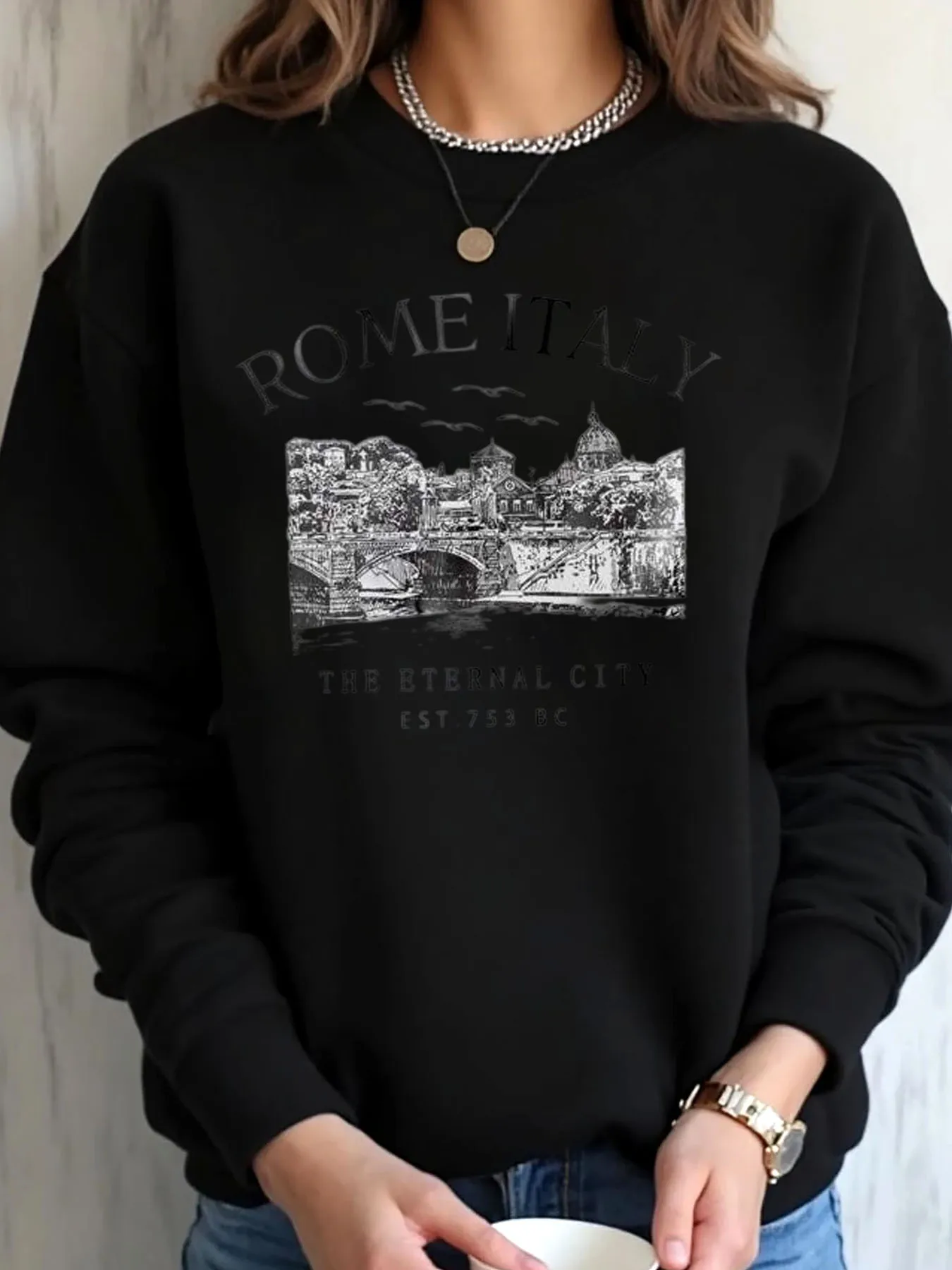 

Women Oversized Sweatshirt Christmas Rome Italy City Print Outdoor Wear