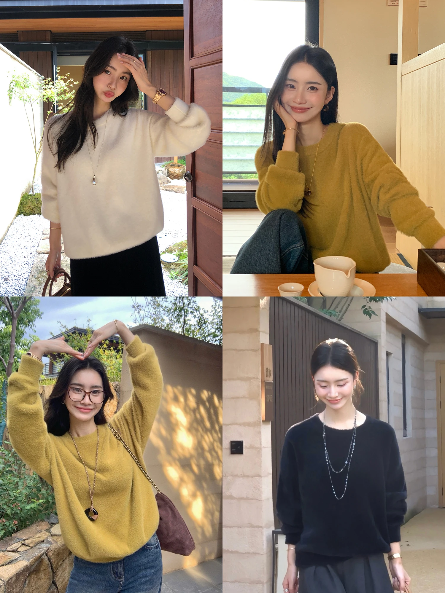 

Pusumede Soft t Long Sve Knitted Sweater Women's round Ne Knitted Top Imitation Mink Coat Loose Fit Nylon Fiber