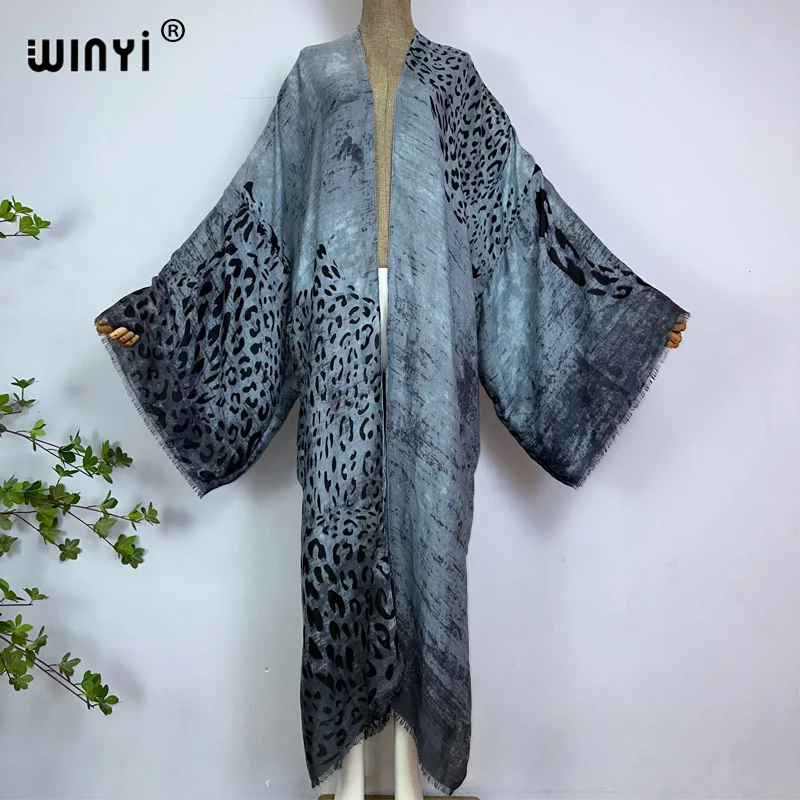 WINYI Summer Bohemian leopard print Beach Wear Swim Suit Cover up Europe women Cardigan colorful sexy Holiday long Sleeve Kimono