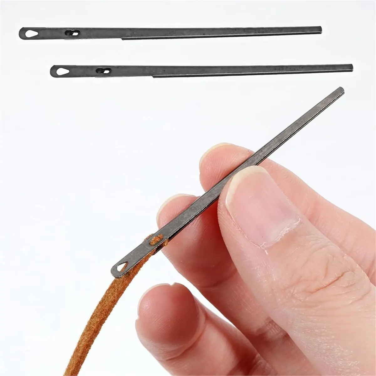 KSOL 2 Pcs Leather Sewing Needles, Single Hole Iron Lacing Needles for Hand Stitching, Ideal for Leather Crafts