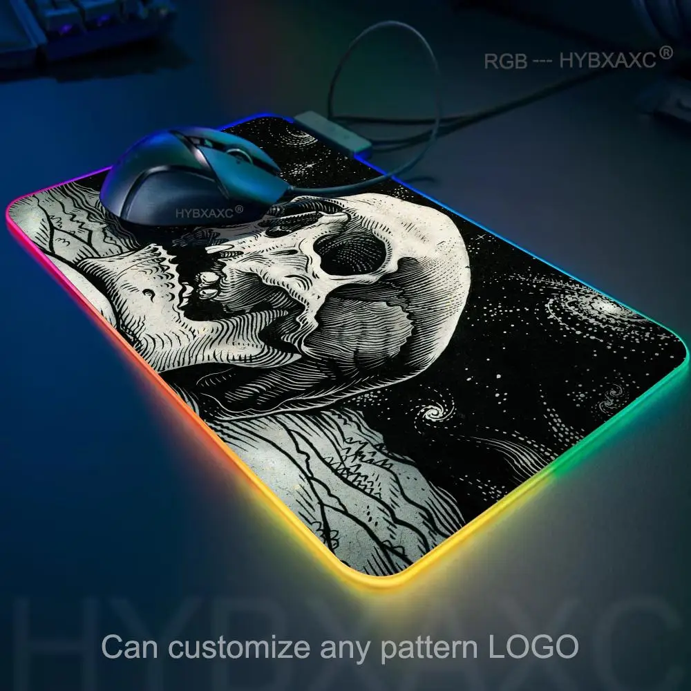 

Коврик для мыши Dark Horror Skull RGB Gaming Mouse Pad Настольный коврик HD Gamer Большой светодиодный светильник XXL Коврики для мыши ПК Компьютерный ковер