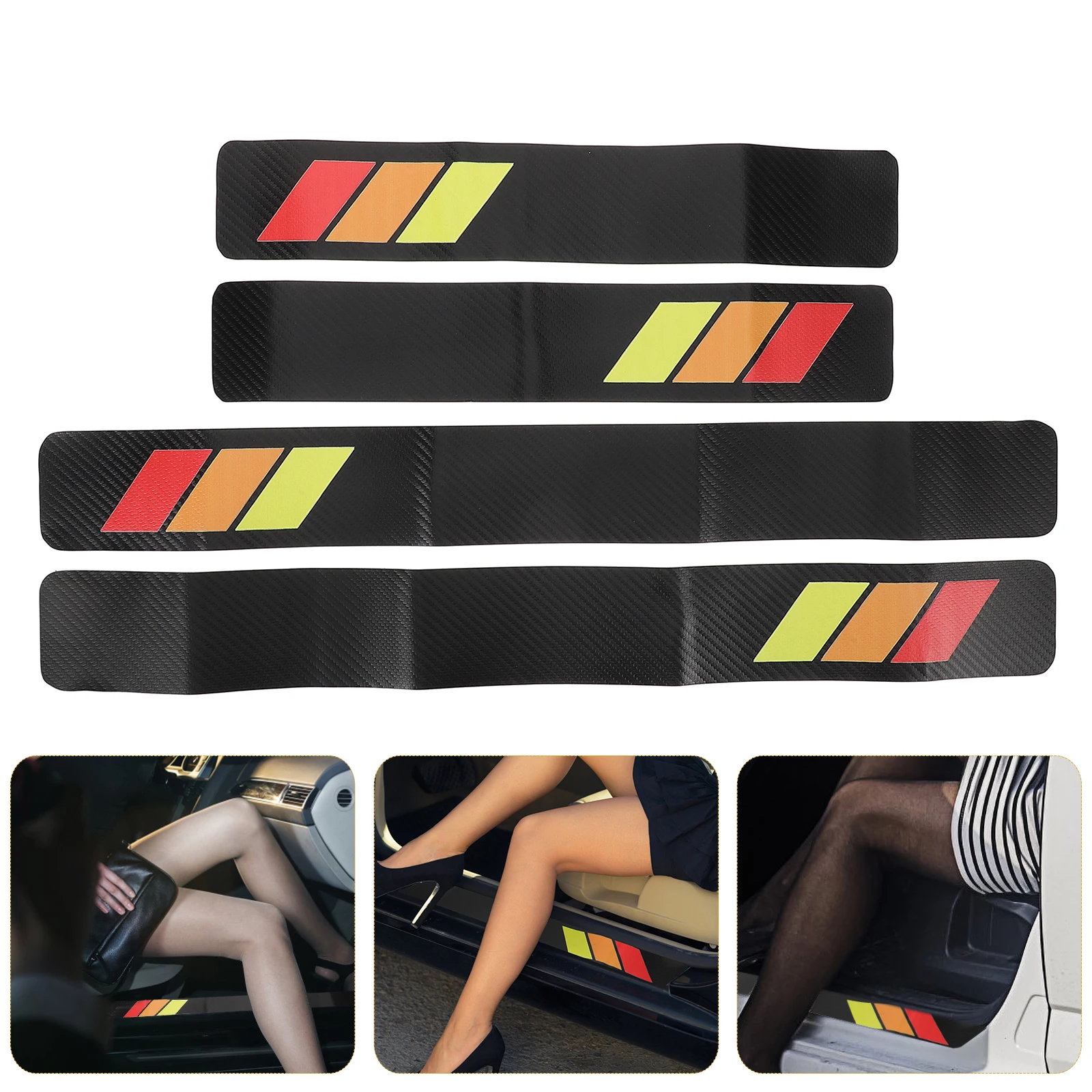 

4pcs Car Door Sill Protector Durable Imitation Scratch Resistant Easy Install Universal Fit For Cars Pickup Trucks