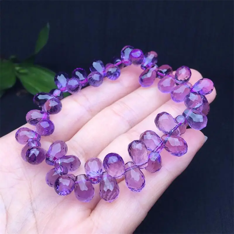 10.5MM Natural Amethyst Facet Teardrop Pendant Bracelet Fashion Gemstone Jewelry Reiki Healing Gift For Women 1pcs