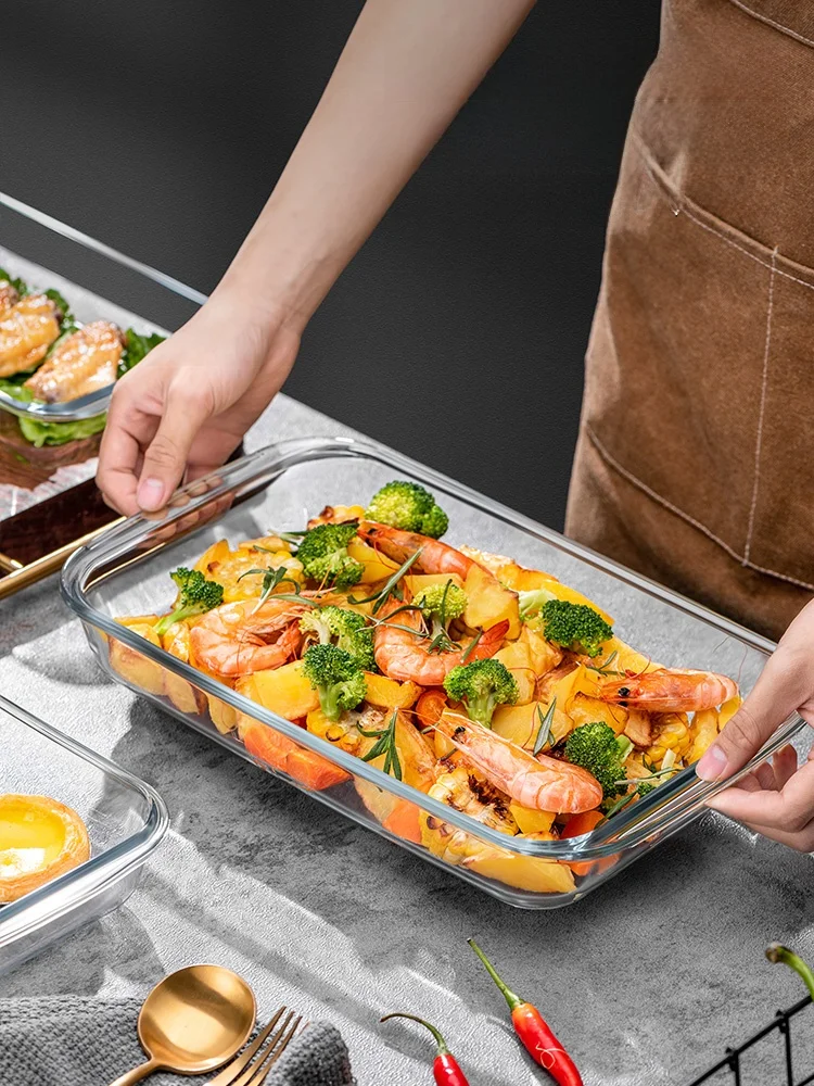 High Borosilicate Glass Rectangular Baking Tray for Microwave Oven Fish Steaming Dish Seafood Serving Plate Nordic Style Home...