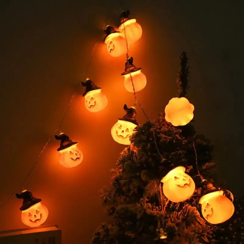 Luci della stringa della lanterna della zucca di Halloween 59.05in 10LED Illuminazione dell'atmosfera Lampada decorativa alimentata a batteria per interni/esterni
