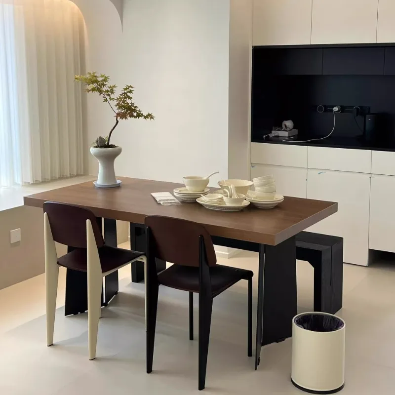 

French Black Solid Wood Dining Table Nordic Creative Living Room Dining Table Retro Design Home Furniture Tavoli Da Pranzo FYDT