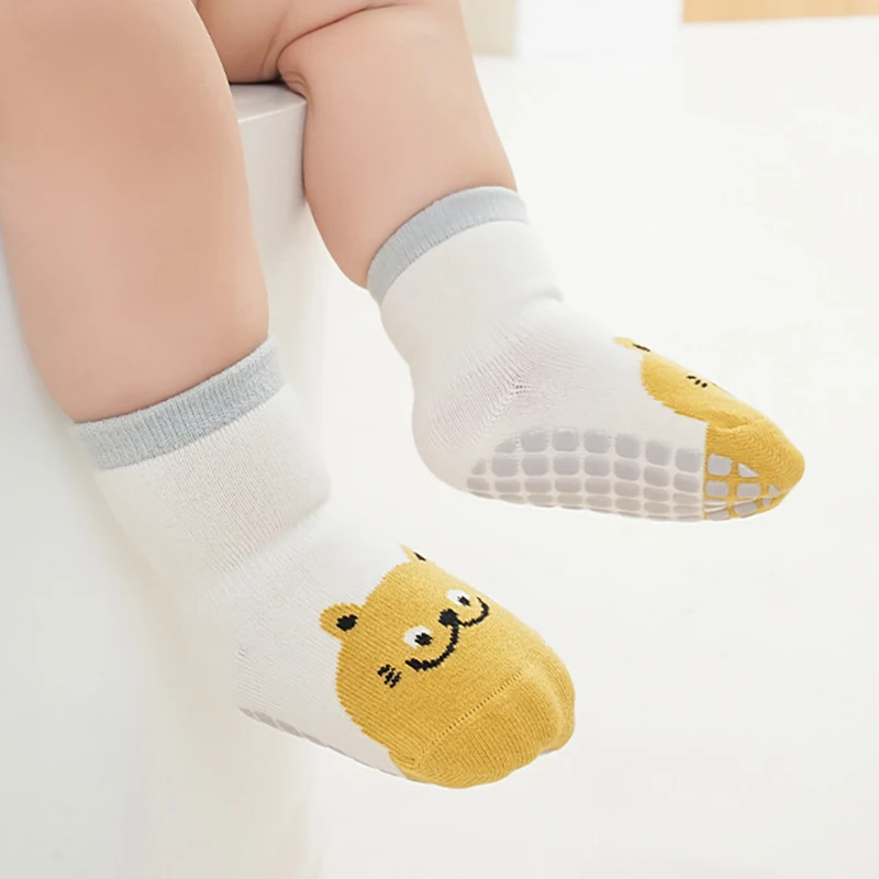 4 Pairs Baby Socks Autumn Spring Floor Socks Pure Cotton Kids Socks Full Bottom Non Slip Cartoon Middle Tube Newborn Socks