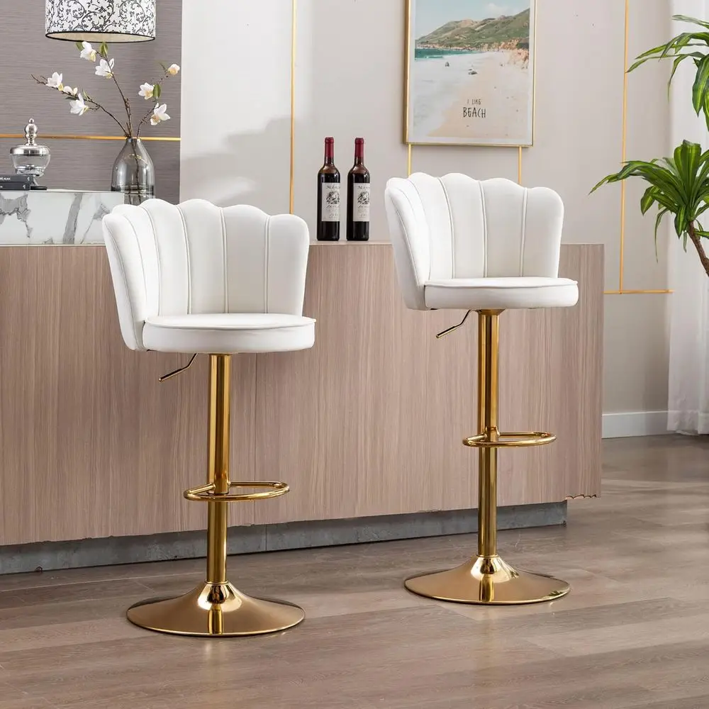 

Bar Stools Bar Height Set of 2 Adjustable Upholstered Counter Barstool Velvet Bar Chairs with Back/Gold Base for Kitchen Island/
