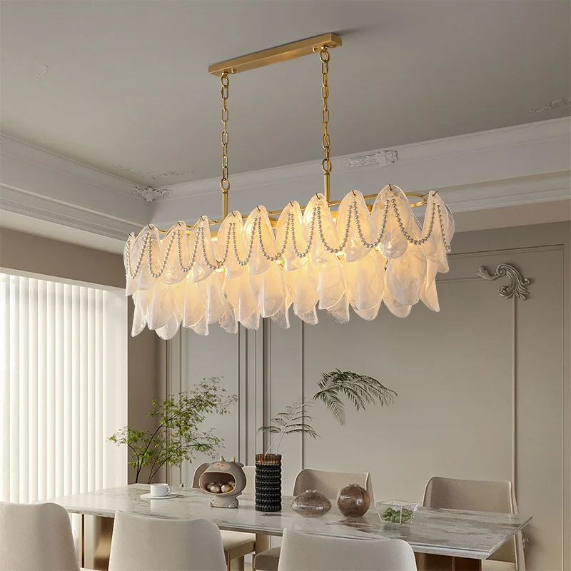 

Luxury-lite restaurant chandelier cloud-like glass modern minimalist restaurant lighting French copper island table lighting