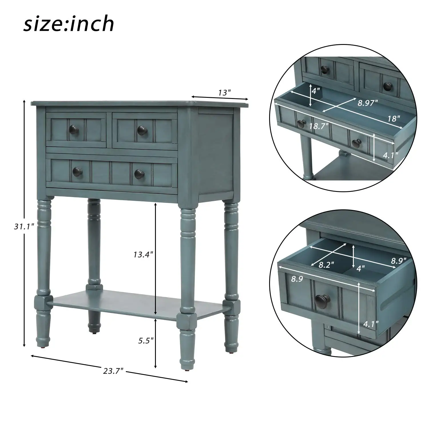 Narrow Console Table with 3 Drawers & Bottom Shelf, Slim Entryway Hallway Sofa Table for Small Spaces, Easy Assembly, Customized
