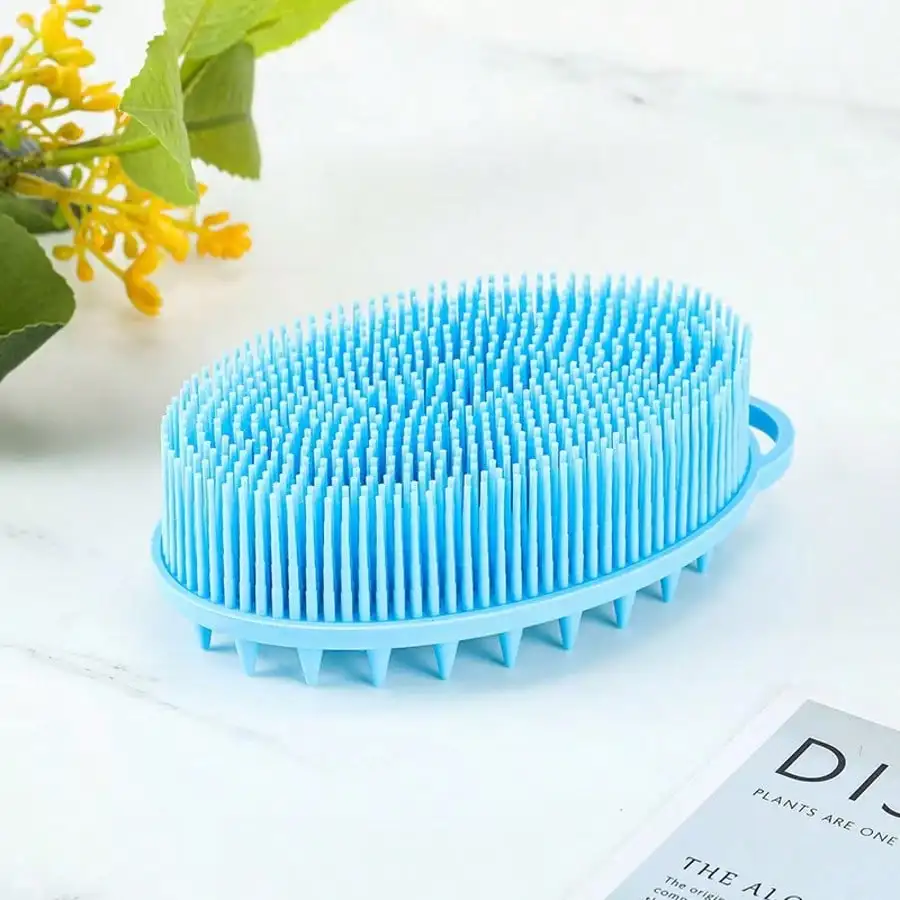 

Silicone Body Scrubber With Ergonomic No-Slip Handle & Extra-Long Soft Bristles - Ultimate Bath Brush For Gentle Yet Effective Exfoliation (Chic Pink). Perfect For Back Cleansing, Dead Skin Removal & Improving Skin Texture. Hypoallergenic & Quick-Drying S