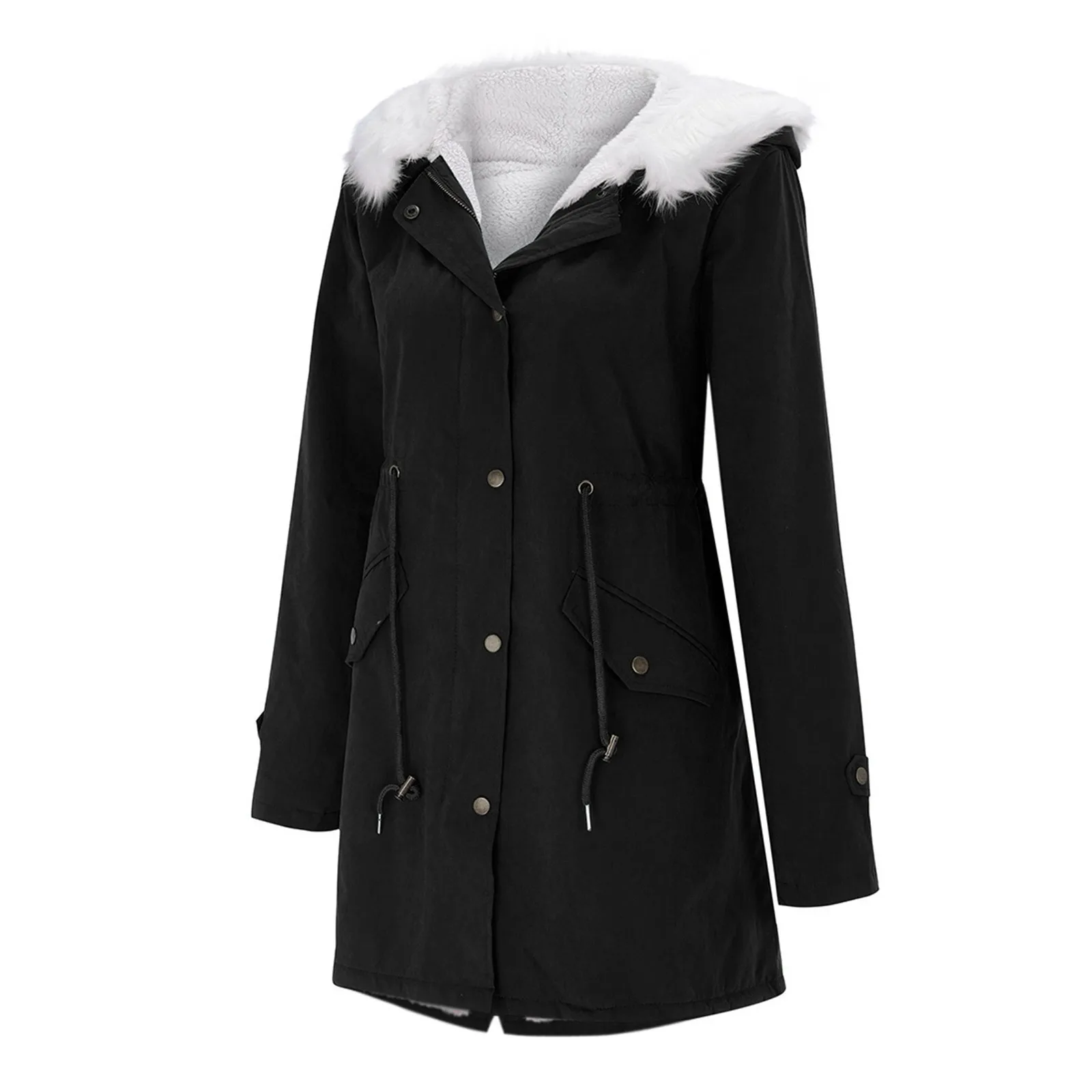 

Ladies Hooded Wadded Coat Slim Parka Cotton-padded Jacket Overcoat Winter Women Warm Jacket Medium-long Thicken Outwear