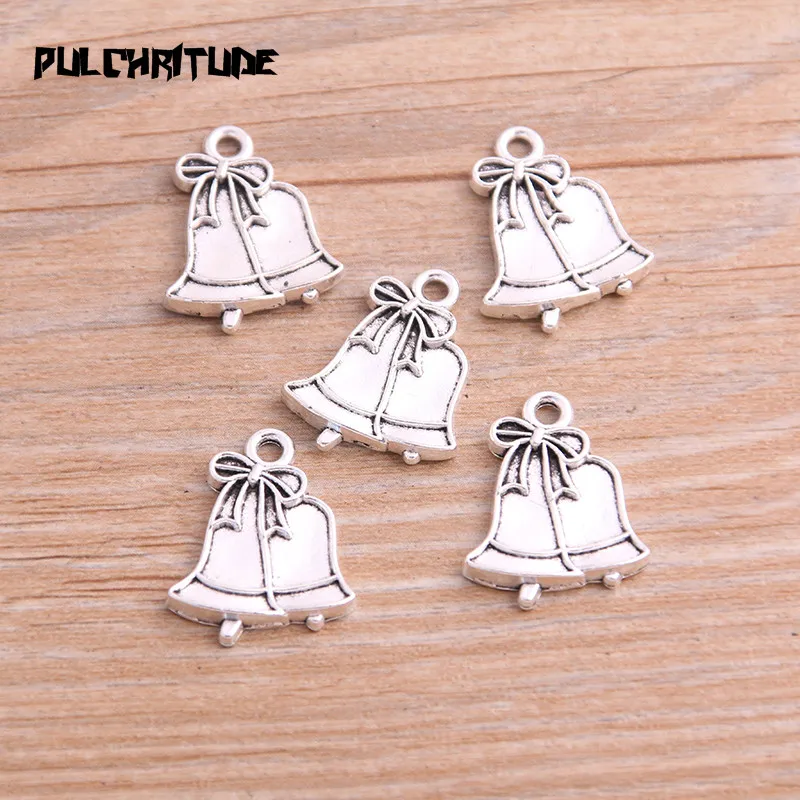 20PCS 16*22mm New Product Two Color Christmas Charms Bell Pendant Jewelry Metal Alloy Jewelry Marking