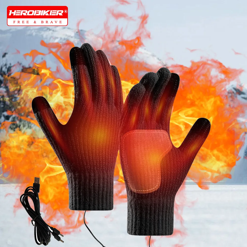 

USB Heated Gloves Screen Touch Winter Thermal Heating Touch Screen Gloves Thermal Knitted Gloves Skiing Snowboard Heated Gloves