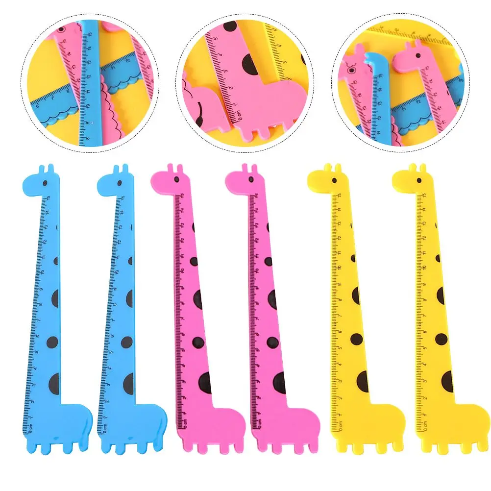 12 Pcs Giraffe Rulers Plastic Centimeters Measuring School Kids Tools Cute Student Multi Function Classroom Accessories Straight