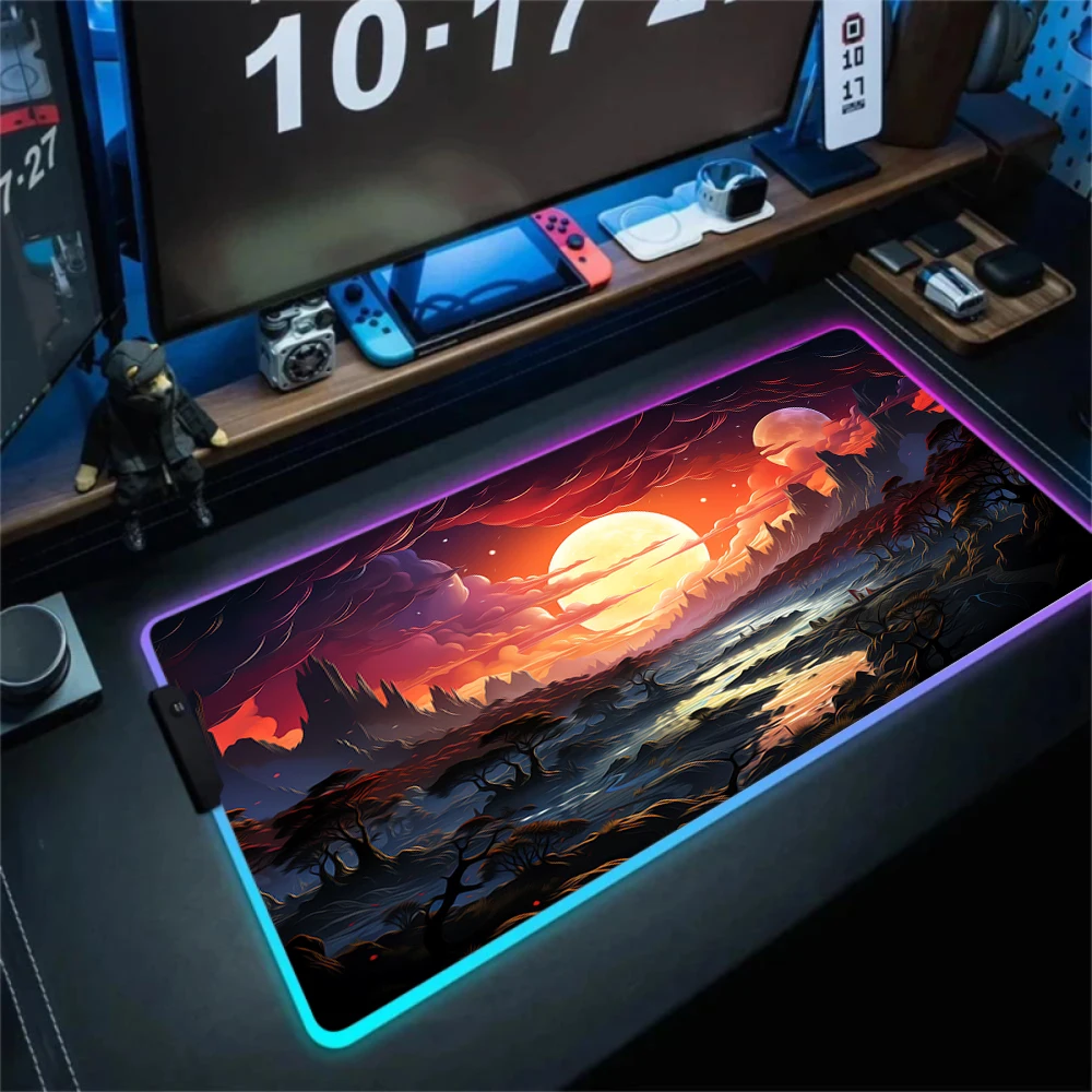 Gaming Mouse Pad with Backlight Big Carpet Large Rgb Mat Rubber Non-slip Mat Landscape Mousepad Led Pc Gamer Speed Deskmat 90x40