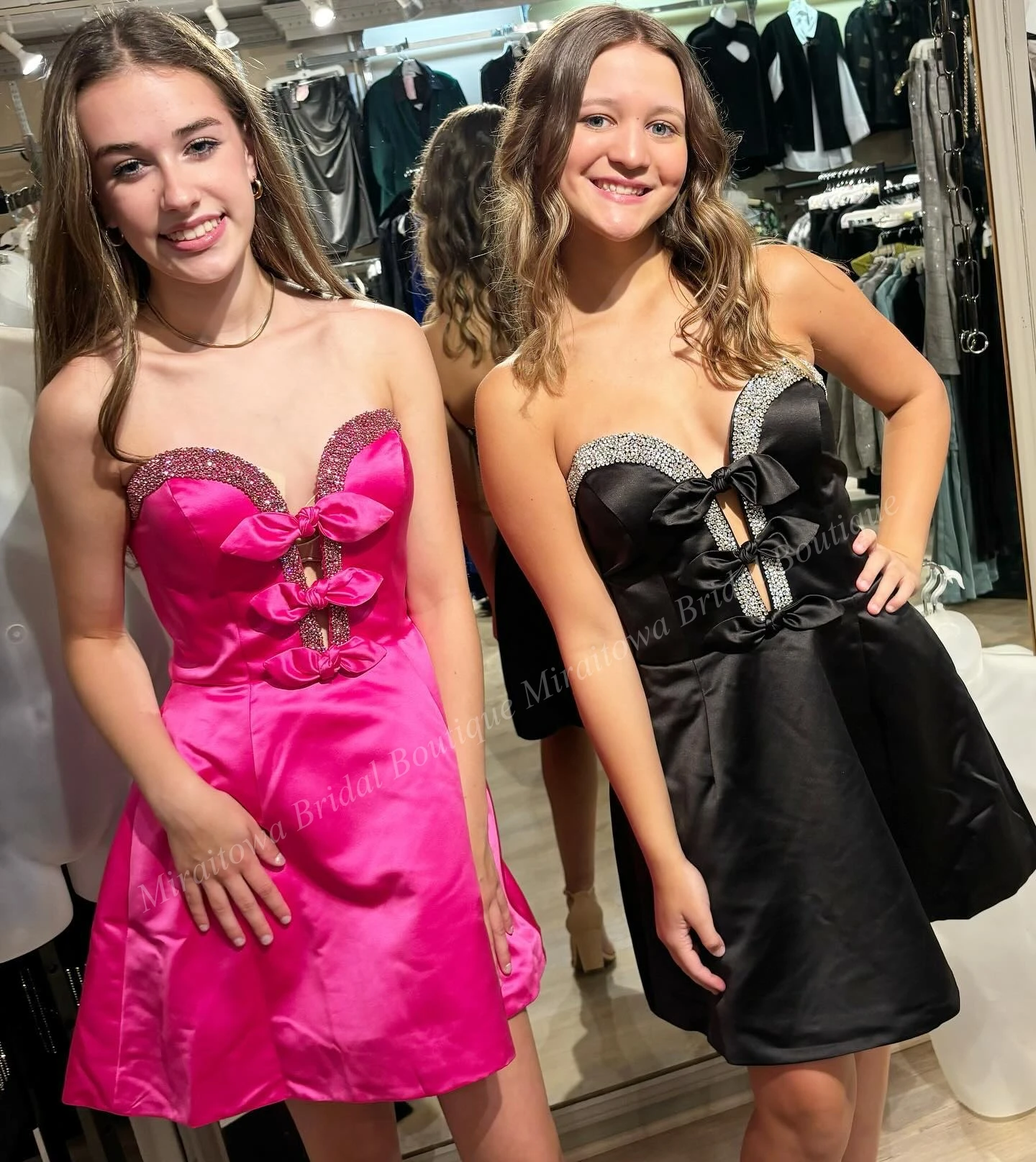 Bright Pink Cocktail Party Dress Bows Beaded Little Black Sweet 16 Winter Formal Event Hoco Gala Gown Black-Tie Light Blue Black